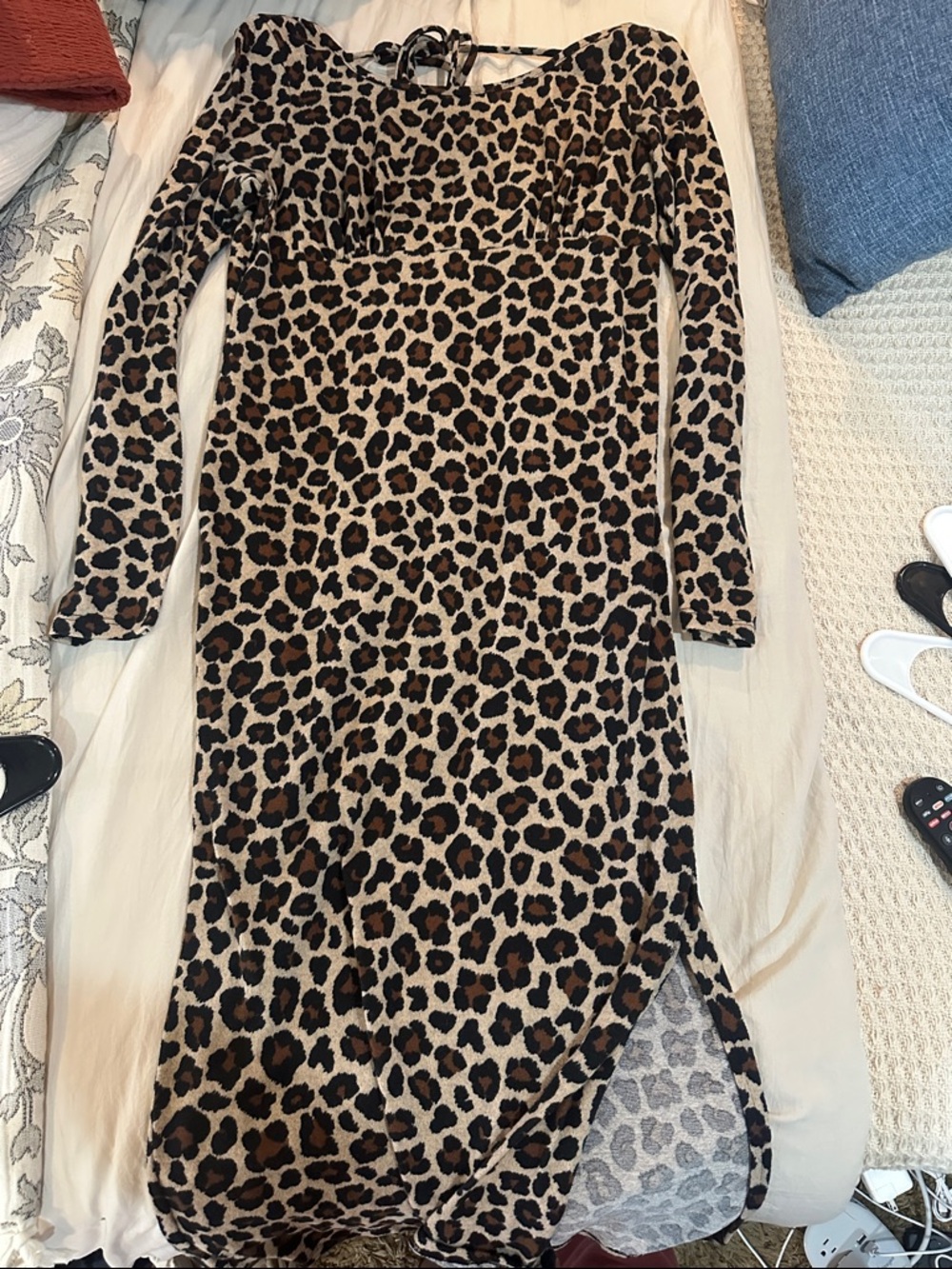 Leopard Print Long Sleeve Midi Dress - Brown & Black